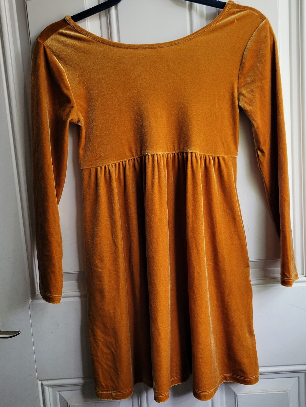 Old Navy Girls' Mustard Velvet Long-Sleeve Dress